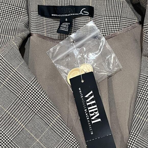NWT White House Black Market Blazer Womens 8 Taupe Plaid Double Breasted Buttons - Picture 10 of 11